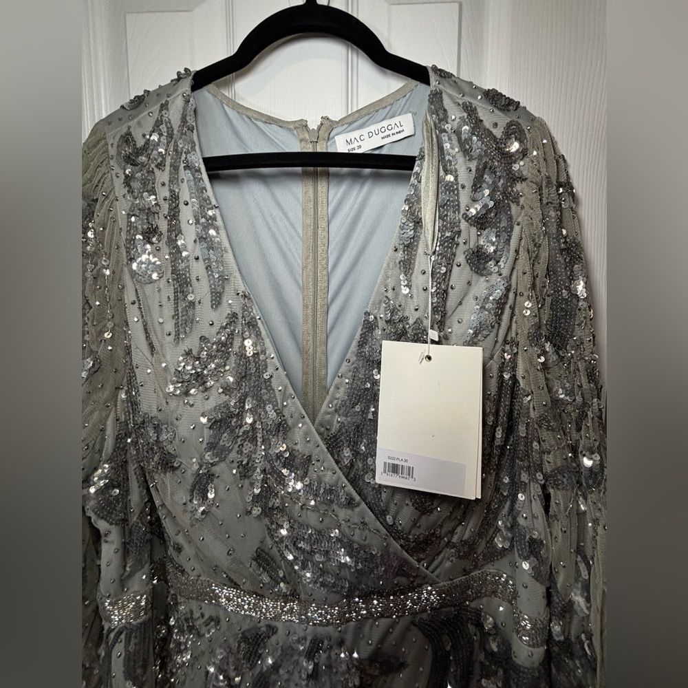 NWT MAC DUGGAL SZ 20 PLATINUM Hand Embellished Mesh Overlay Gown #5222 - Picture 6 of 12